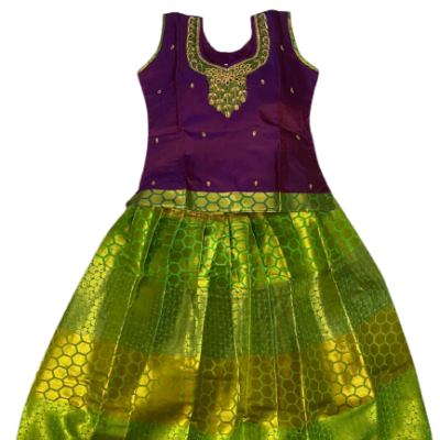 Pattu Pavadai set - Readymade with sleeves - 5 to 10 years - Art Silk (குழந்தைகளுக்கான பட்டுப்பாவாடை) 