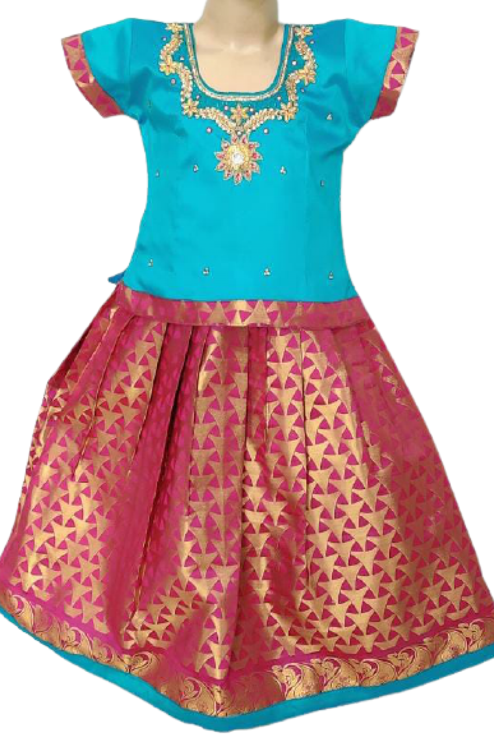 Pattu Pavadai set - Readymade with sleeves - 5 to 10 years - Art Silk (குழந்தைகளுக்கான பட்டுப்பாவாடை) 