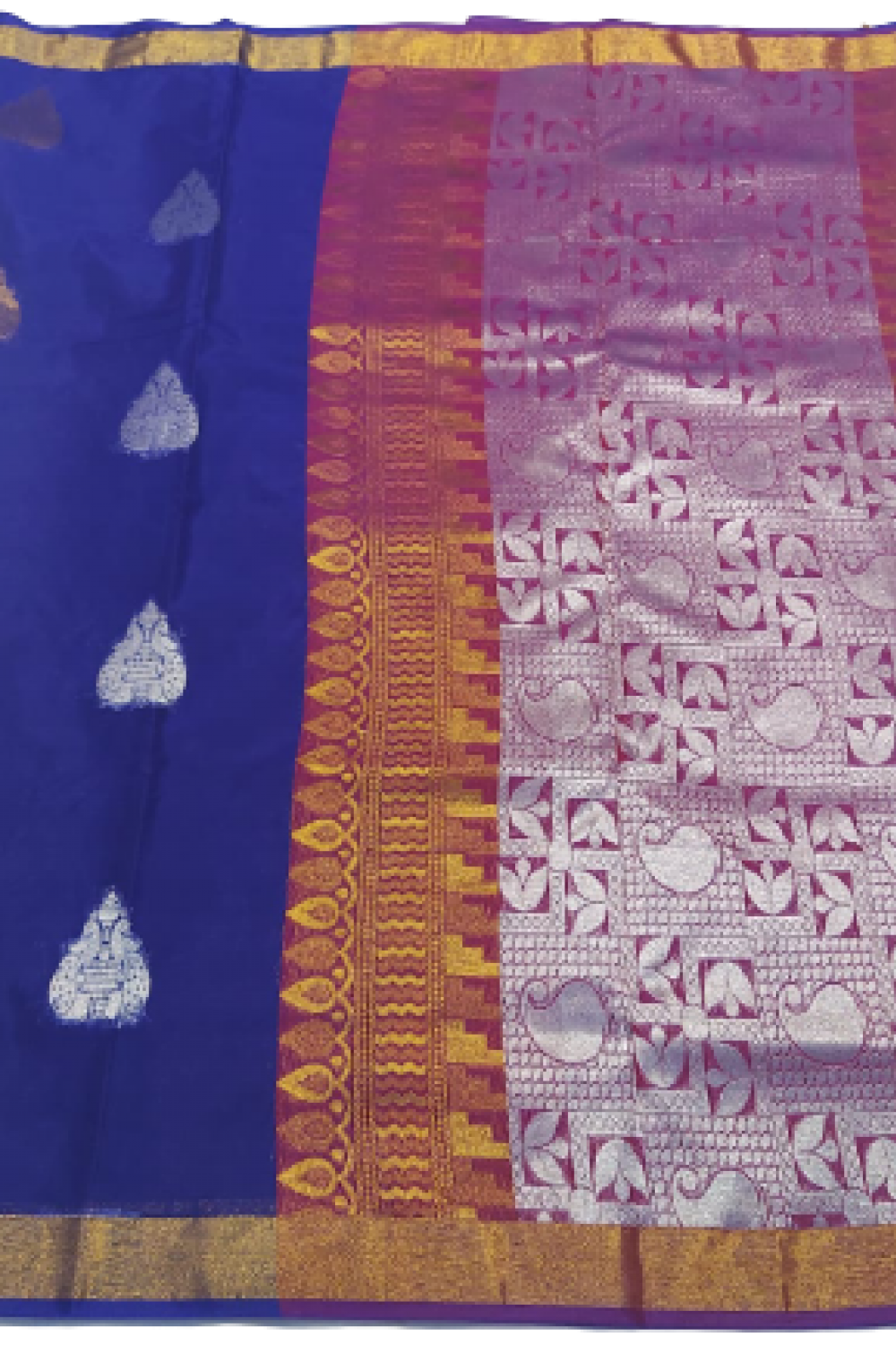 Silk Cotton - Silver Pallu - Blue